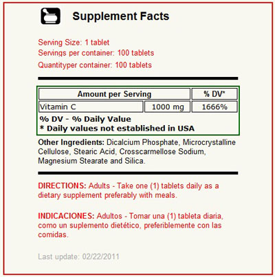 Vitamin C 1000 mg 100 Tabletas