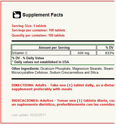 Vitamin C 500 mg 100 Tabletas